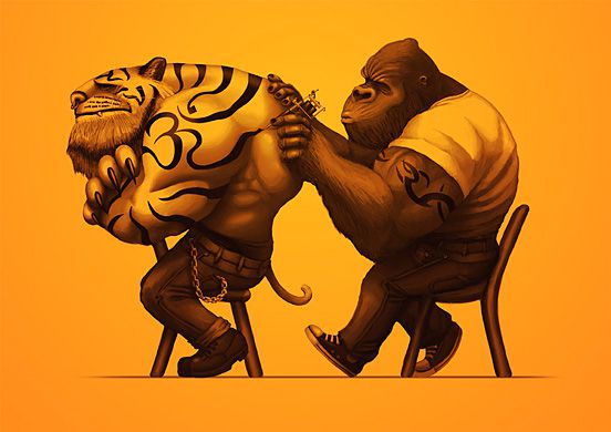 Tattoo Tiger and Monkey