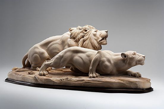 Wooden Lion Sculptures