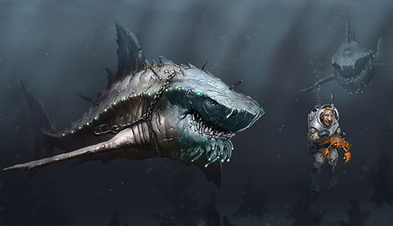 shark vs. diver